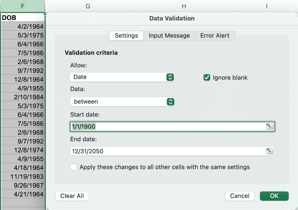 Excel Data Validation