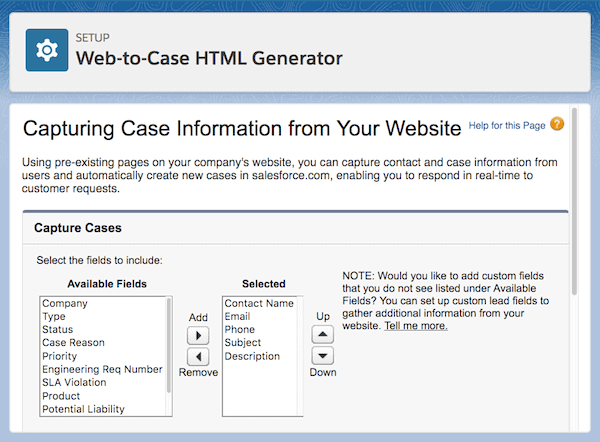 Salesforce Web-to-Case HTML Generator