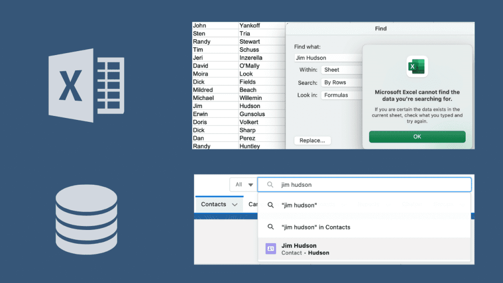 Spreadsheets vs Databases - Search