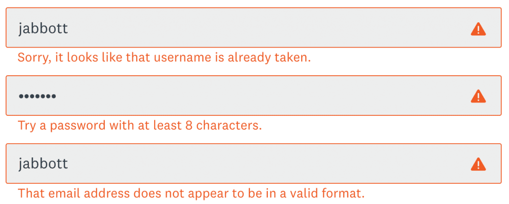 Online Account Signup Errors